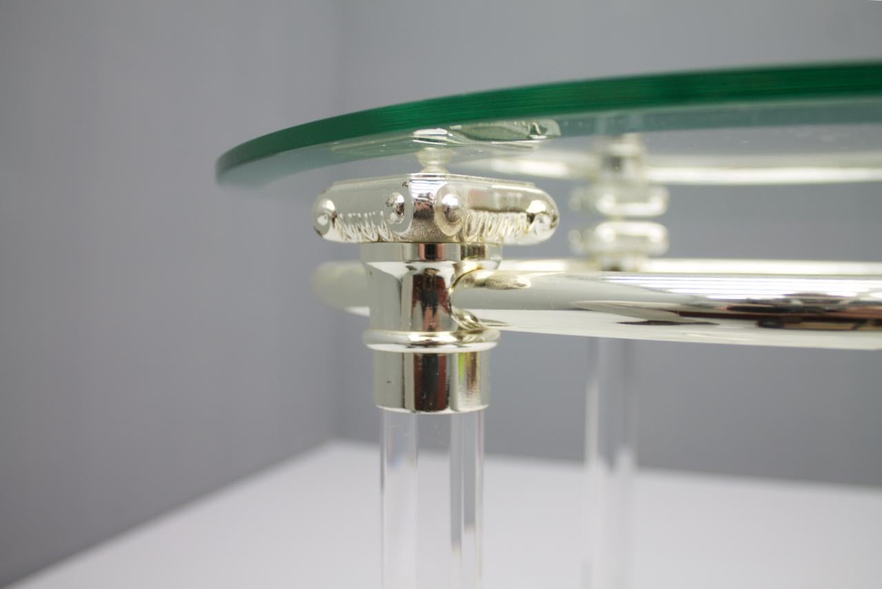 Circular Side Table in Glass, Lucite and Slivered Metal, France, 1980s For Sale 4