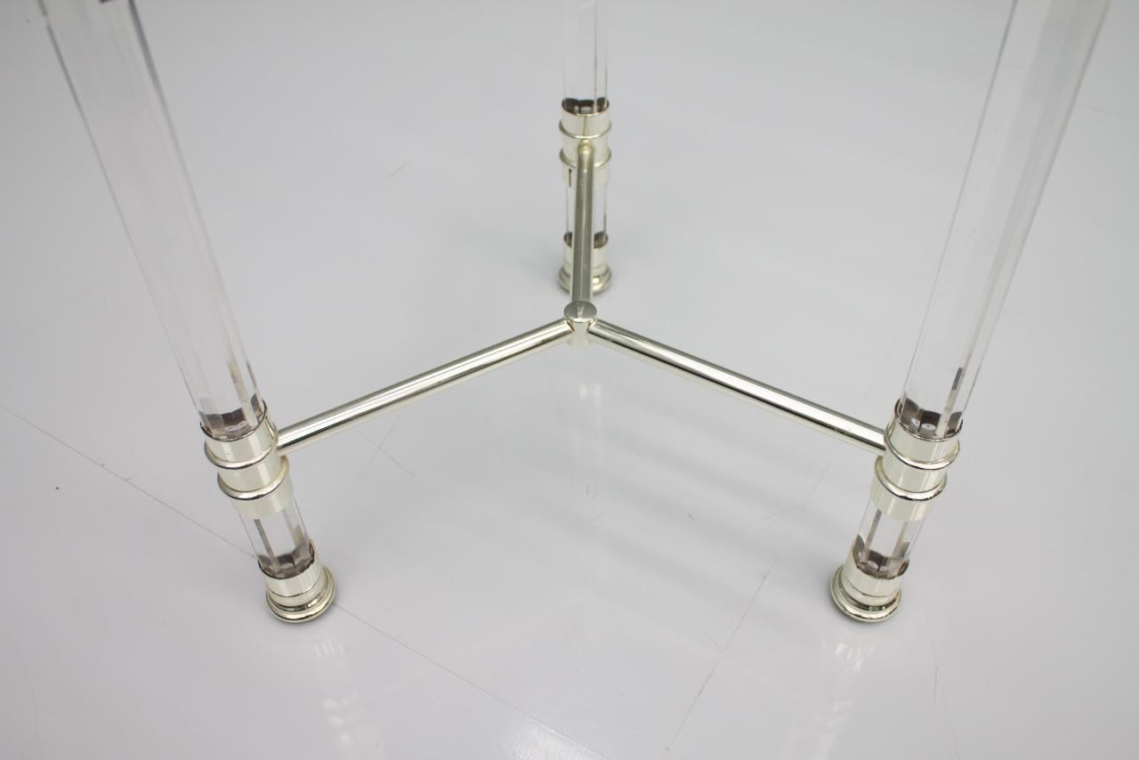 Circular Side Table in Glass, Lucite and Slivered Metal, France, 1980s For Sale 5
