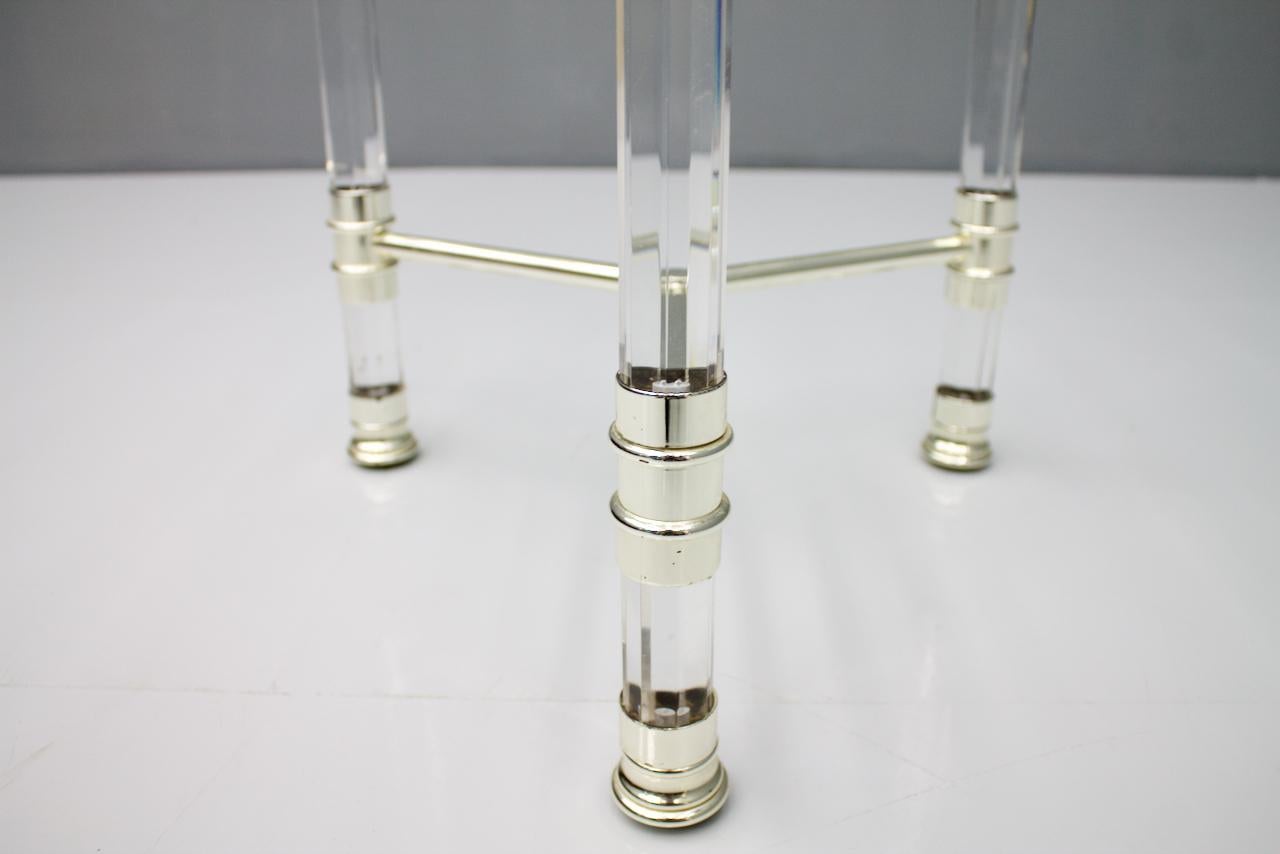 Circular Side Table in Glass, Lucite and Slivered Metal, France, 1980s For Sale 6