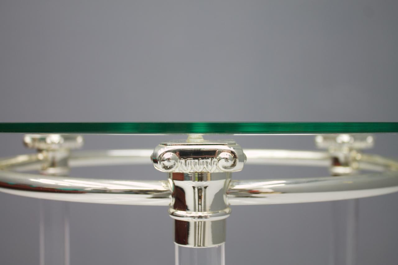 Circular Side Table in Glass, Lucite and Slivered Metal, France, 1980s For Sale 7