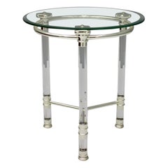 Circular Side Table in Glass, Lucite and Slivered Metal, France, 1980s