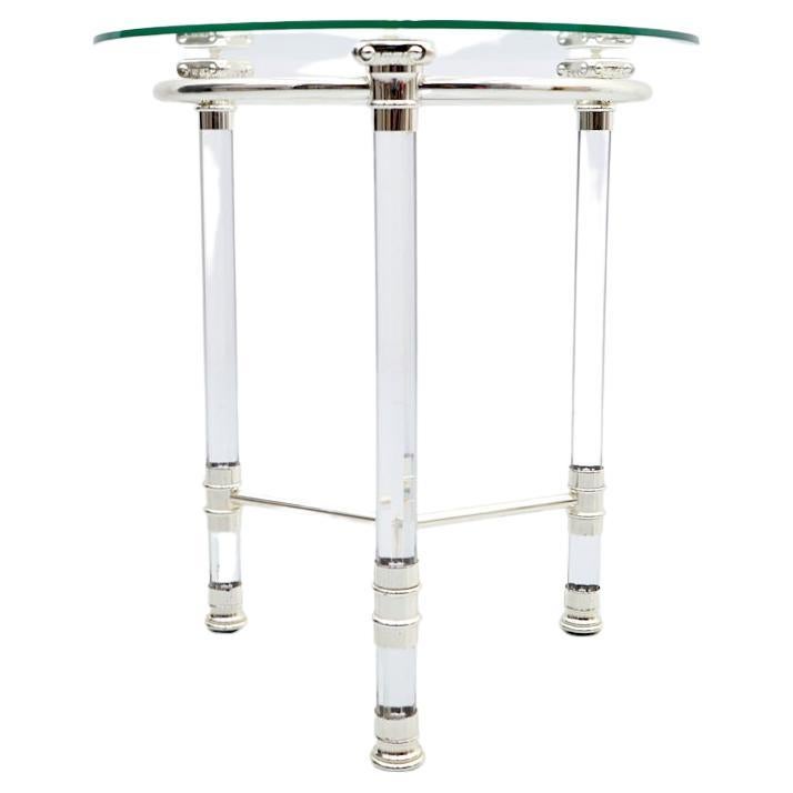 Circular Side Table in Glass, Lucite and Slivered Metal, France, 1980s For Sale