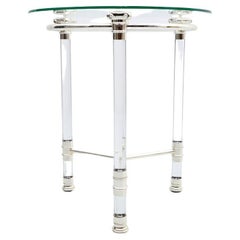 Circular Side Table in Glass, Lucite and Slivered Metal, France, 1980s