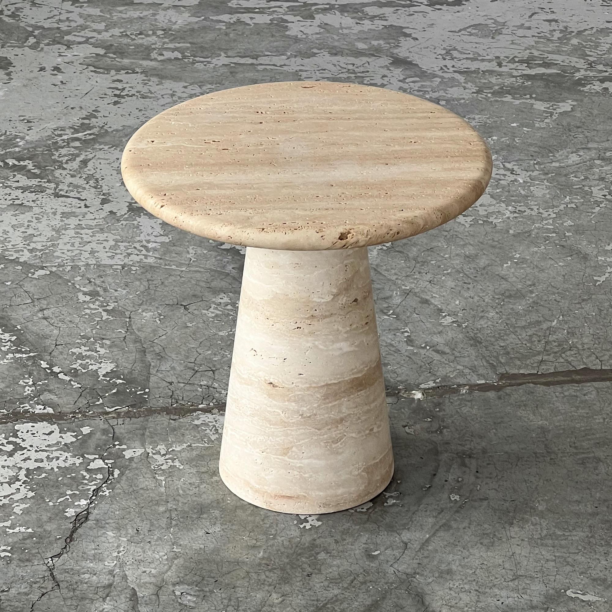 Mid-Century Modern Circular side table in travertine