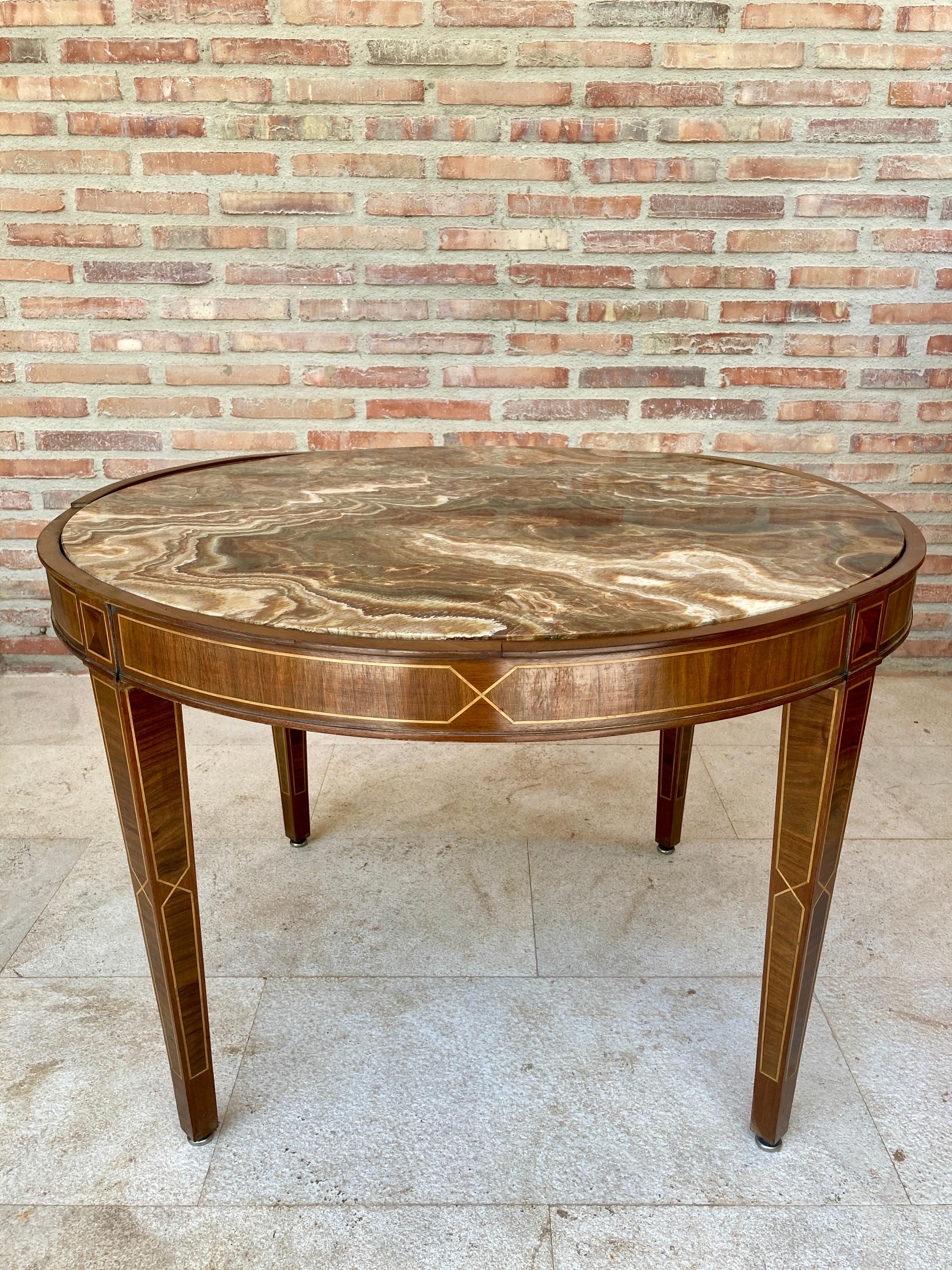 Spanish Circular Side Table in Wood with Lemongrass Marquetry Fillets For Sale
