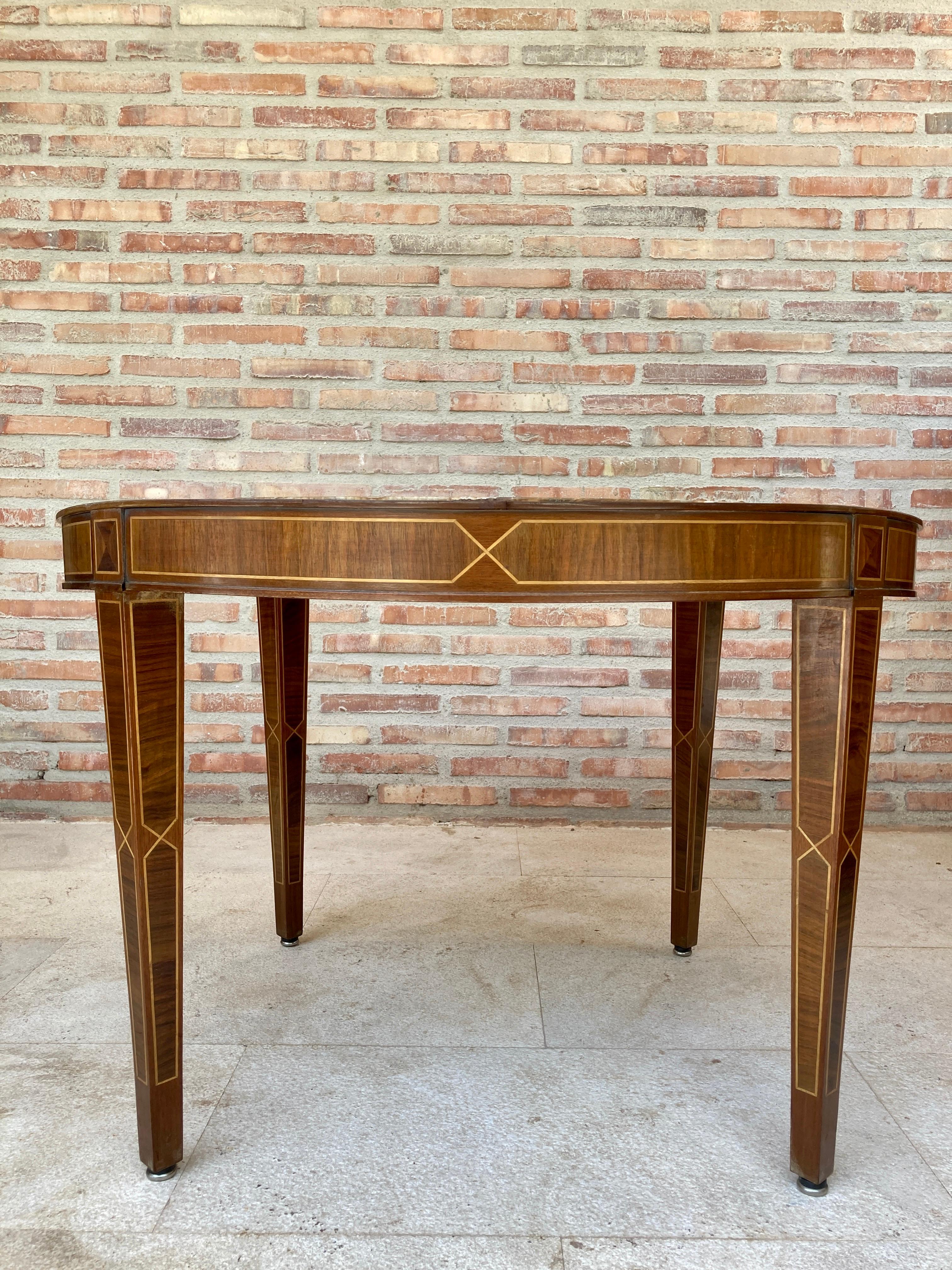 20th Century Circular Side Table in Wood with Lemongrass Marquetry Fillets For Sale