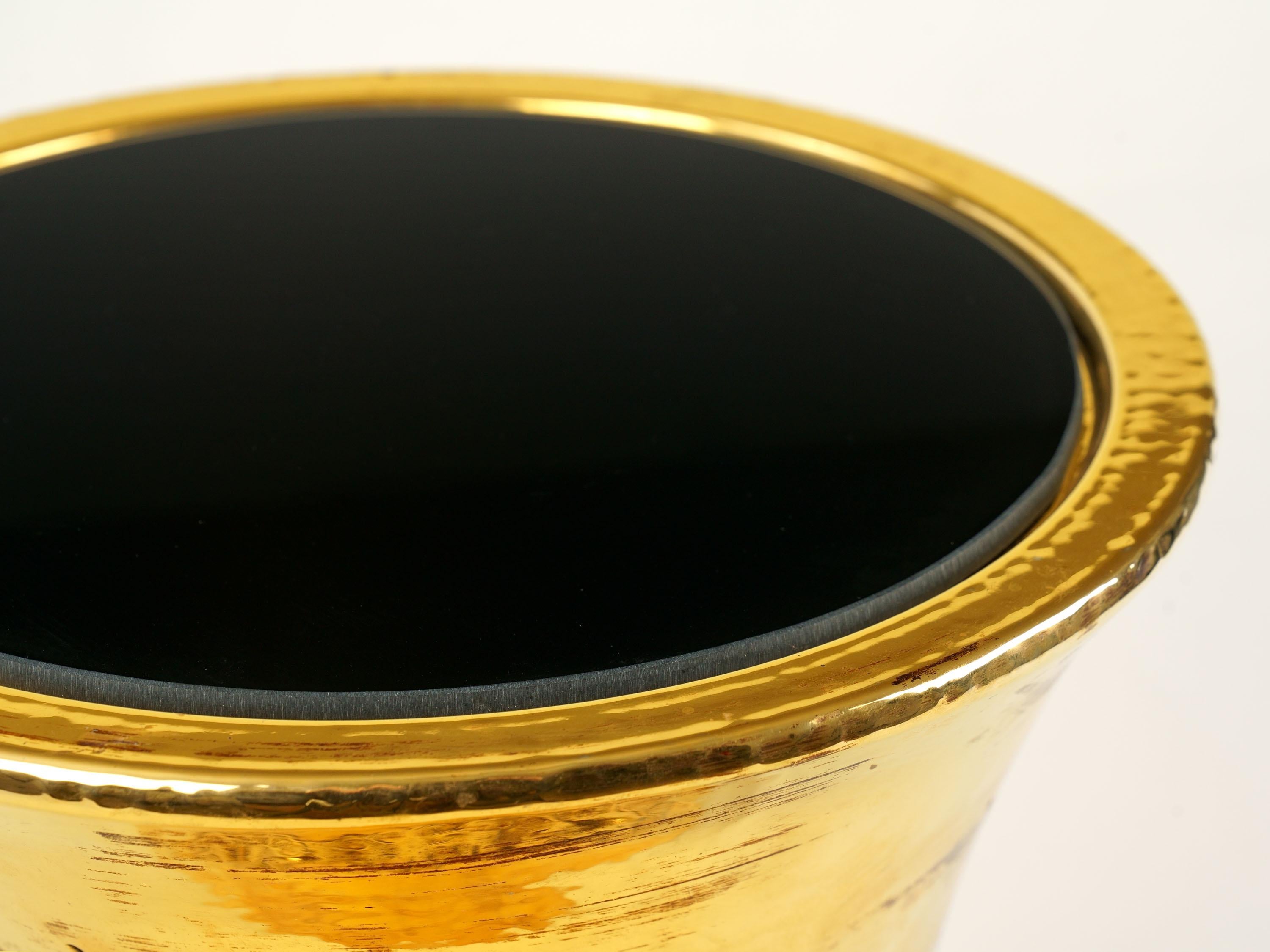 Circular Side Table Luster 24 Karat Gold Ceramic Sculpture Top Black Glass Italy For Sale 2