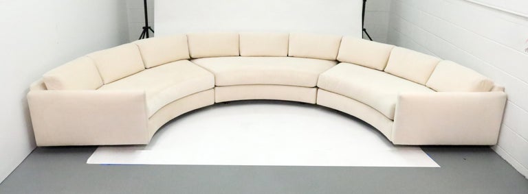A gorgeous semi-circular, three-piece sectional sofa by Milo Baughman for Thayer Coggin.

Expert professional reupholstery services available at pass-through cost.
 