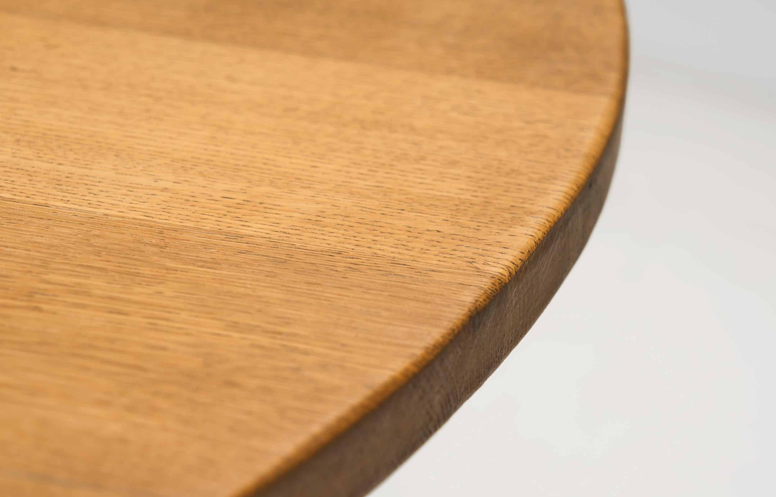 Circular Solid Wood Table with Cross Stretchers, Europe ca 1960s For Sale 7