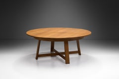 Circular Solid Wood Table with Cross Stretchers, Europe ca 1960s
