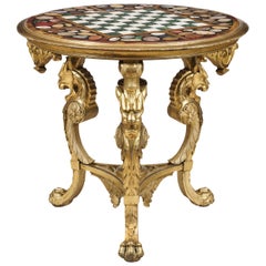 Circular Specimen Marble and Giltwood Grand Tour Table