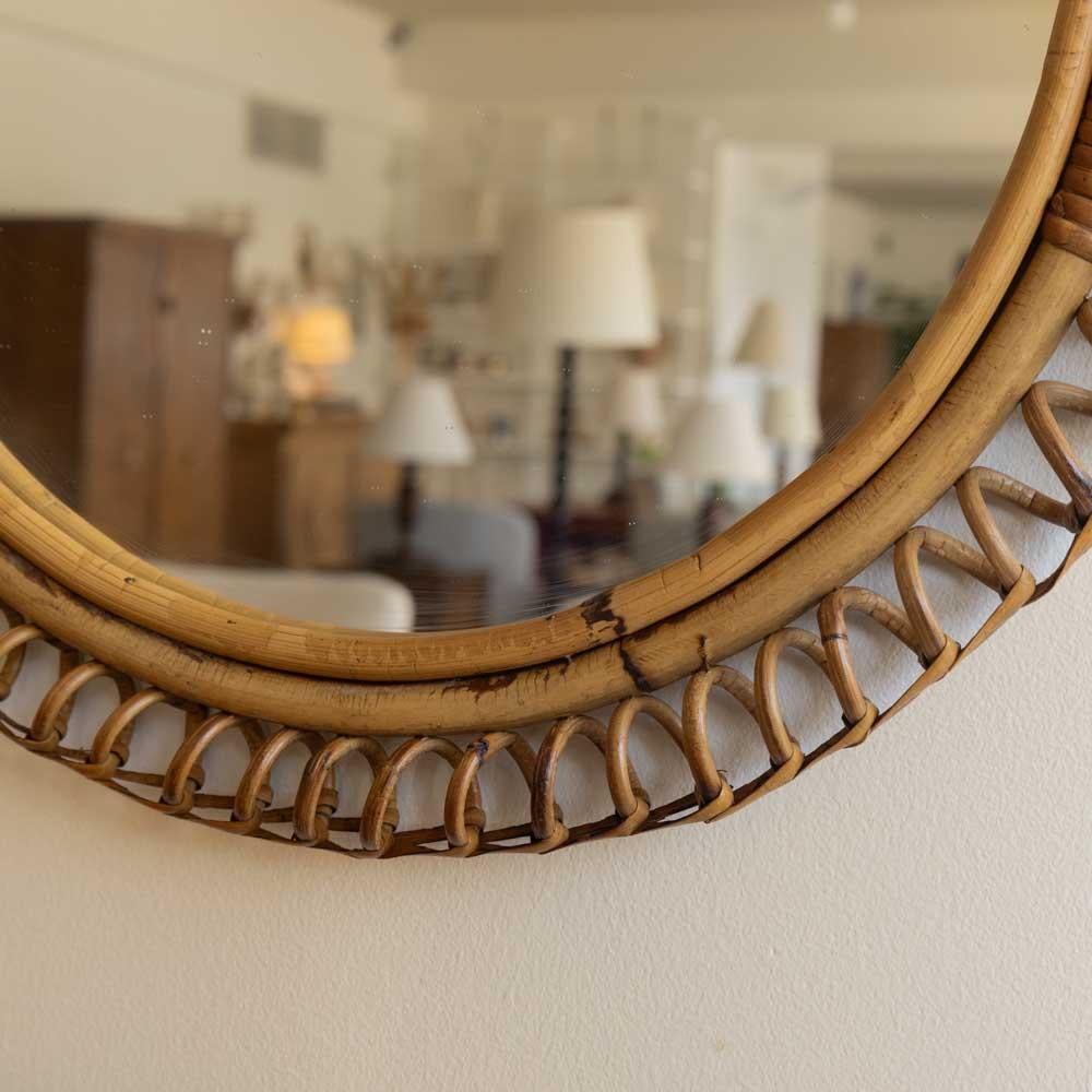 Circular Spiral Rattan Mirror For Sale 5