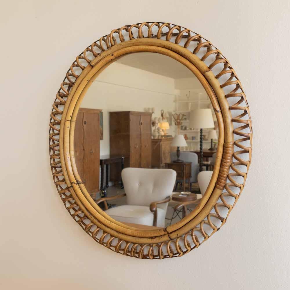 20th Century Circular Spiral Rattan Mirror For Sale