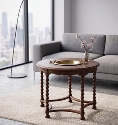 Circular Stained Oak Coffee Table with Brass Bowl, Danish, 1960s