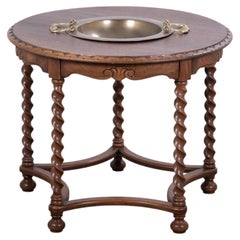 Circular Stained Oak Coffee Table with Brass Bowl, Danish, 1960s