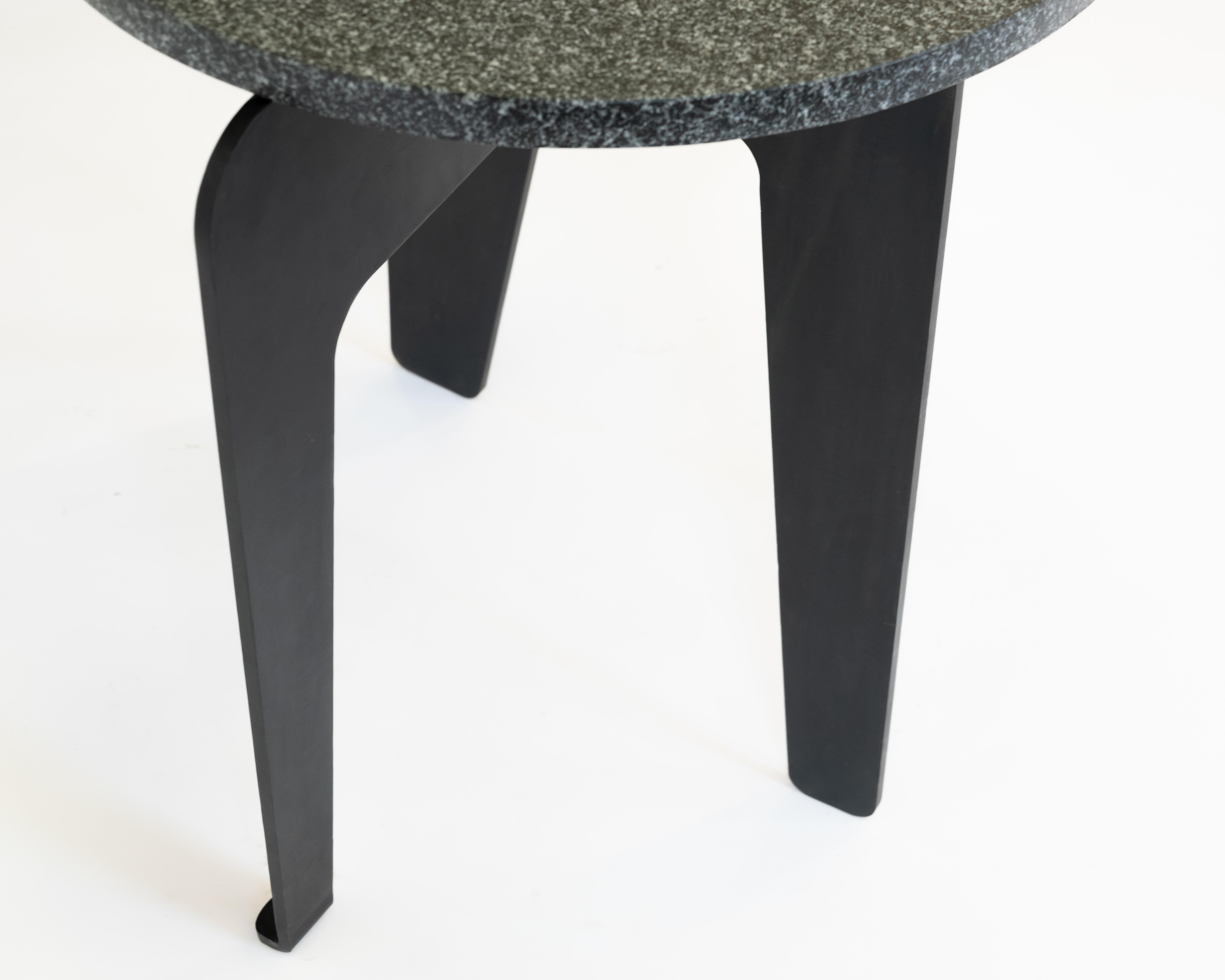 TABLE NO. 6
J.M. Szymanski
d. 2021

Inspired by Calder, hydraulic bent, 3/8” thick, steel plates are combined to support a
1-1/4” thick stone top.

Custom sizes available. Made in the Bronx, New York, USA

Our products are fabricated and