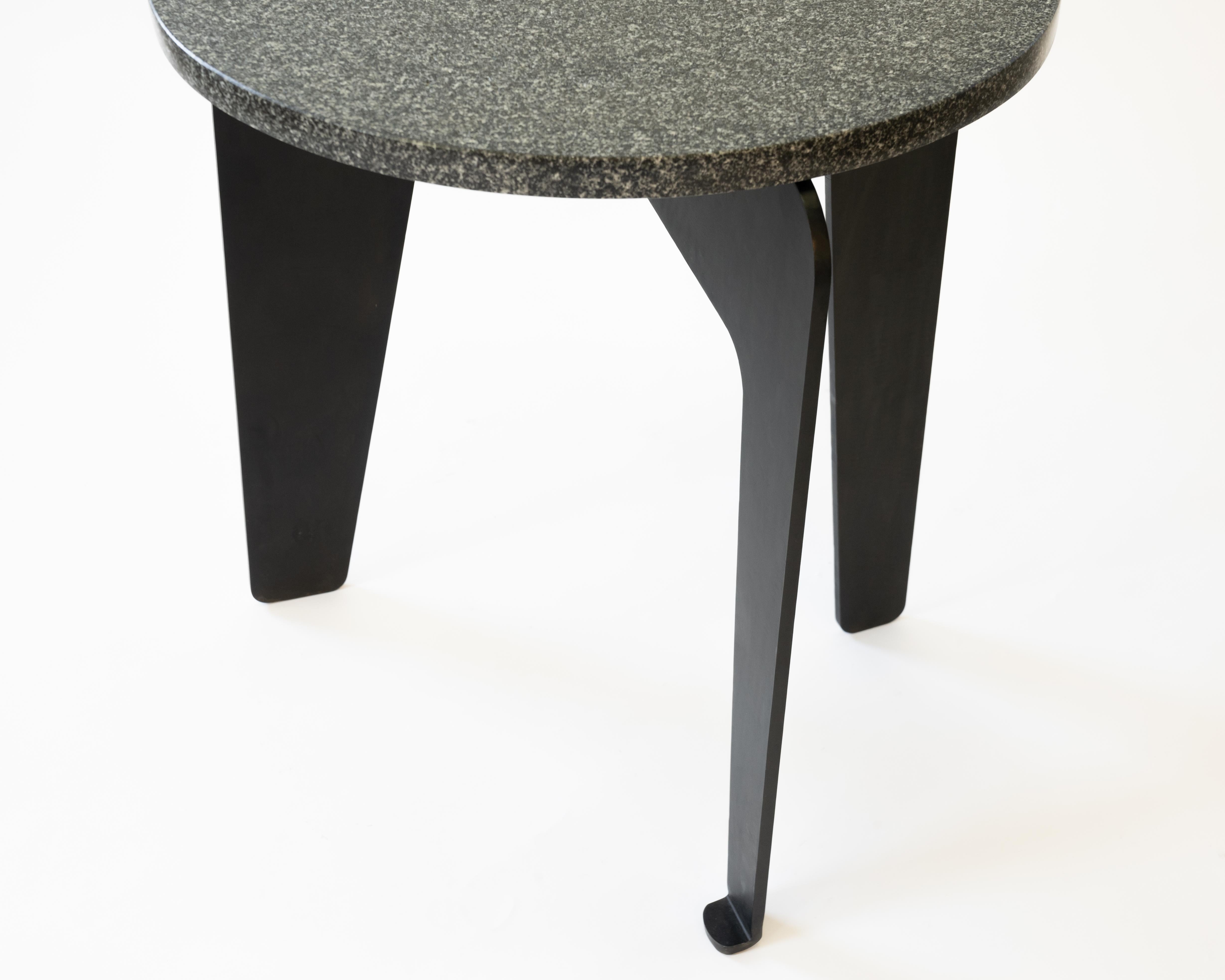 American Circular Stone Table Black Modern/Contemporary Hand Carved Blackened Steel