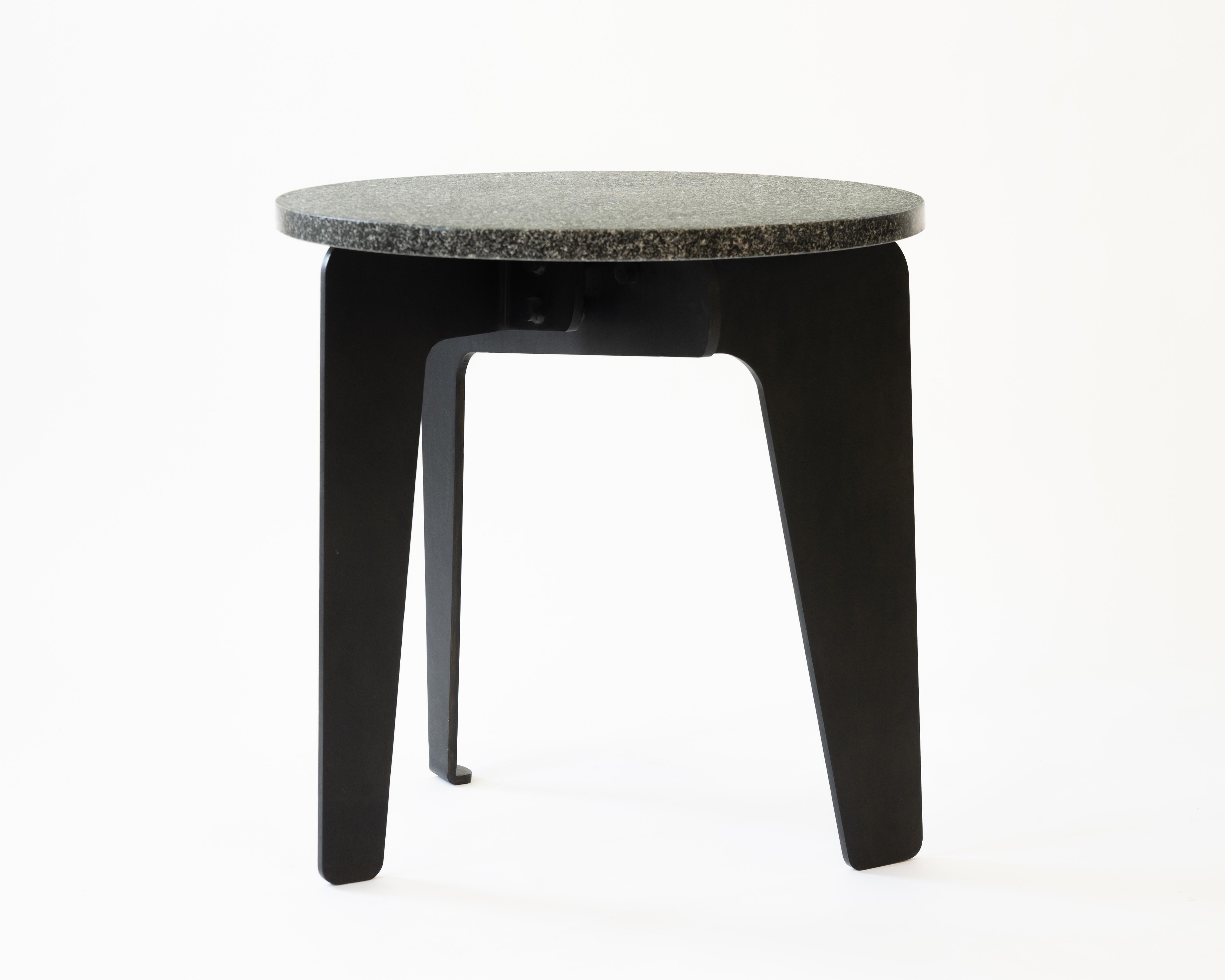 Circular Stone Table Black Modern/Contemporary Hand Carved Blackened Steel 1