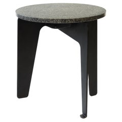 Circular Stone Table Black Modern/Contemporary Hand Carved Blackened Steel