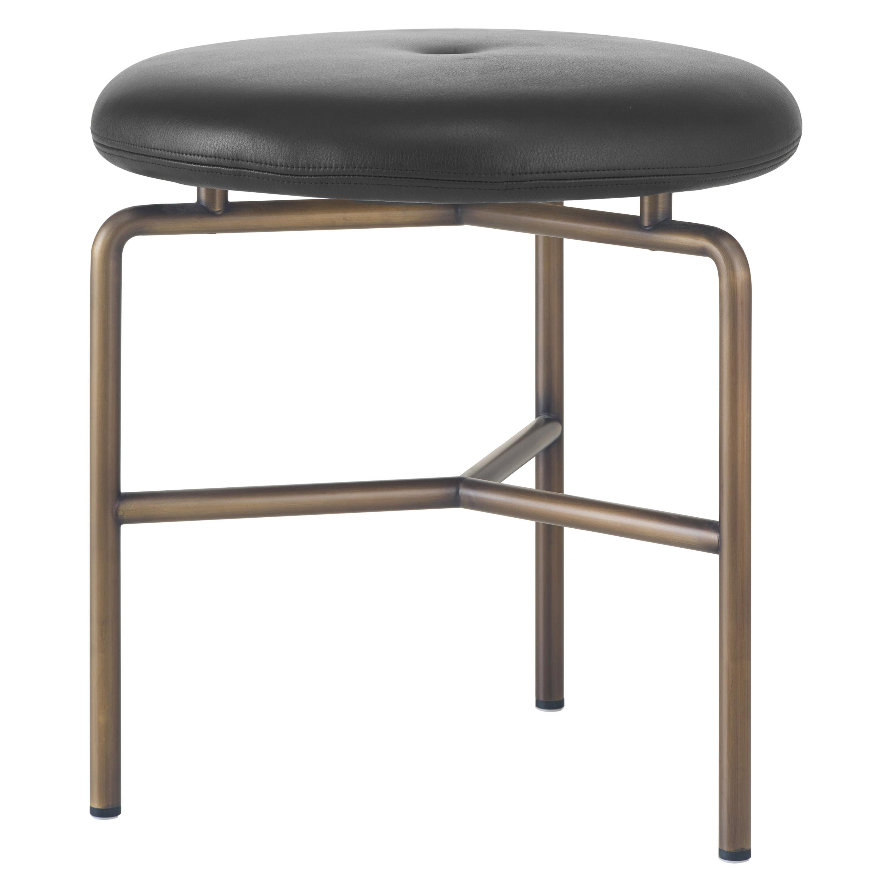 Circular Stool in Bronze and Leather Designed by Craig Bassam