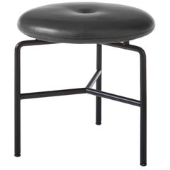 Circular Stool in Gunmetal and Leather Designed by Craig Bassam