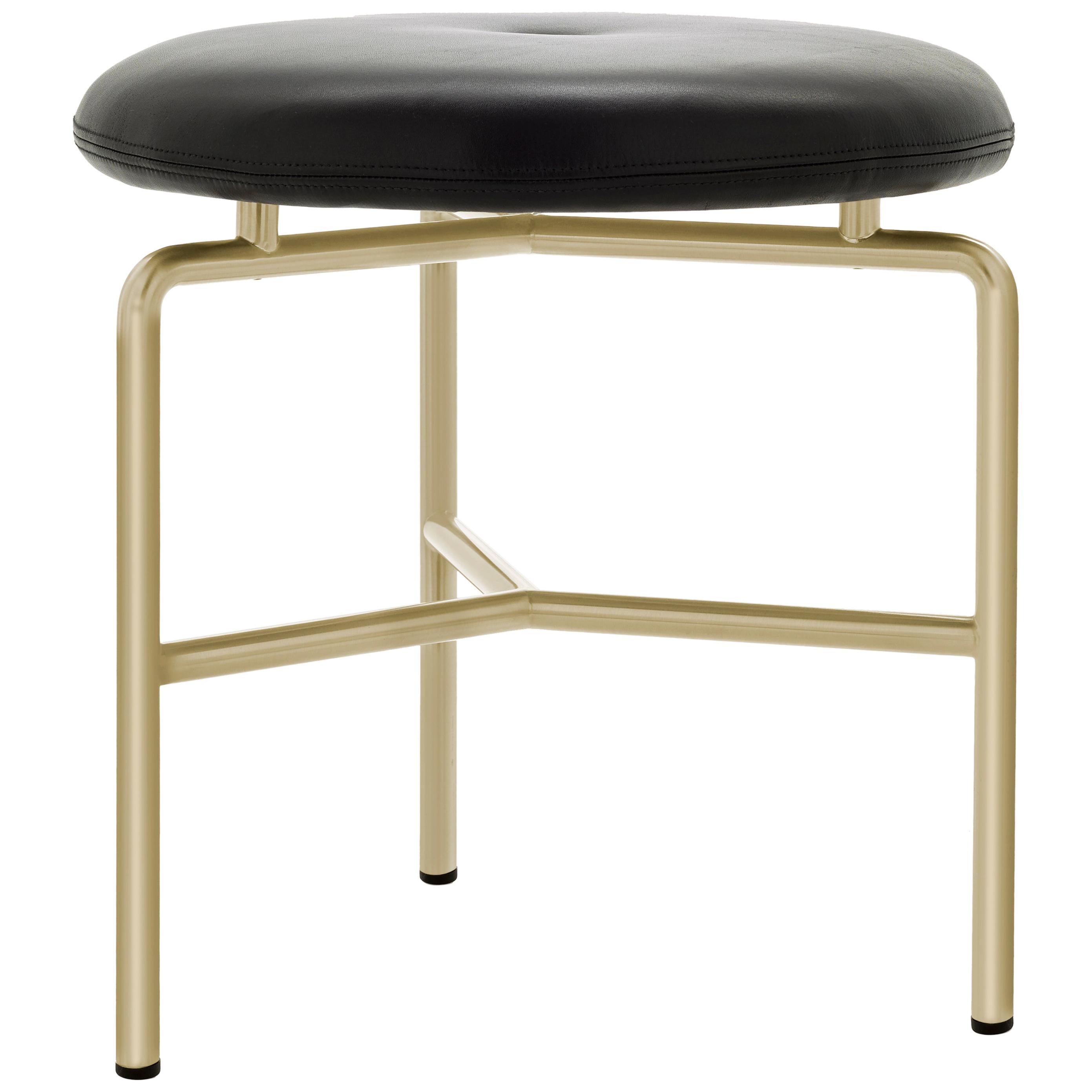 For Sale: Black (Elegant 99001 Black) Circular Stool in Satin Brass and Leather Designed by Craig Bassam