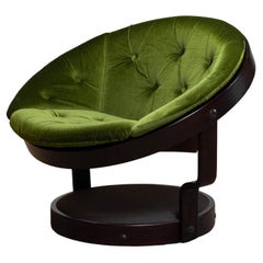 Vintage Circular Swivel Lounge Chair Model 'Convair' in Green Velvet by Oddmund Vad