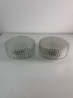 Set of 2 textured glass Ceiling/Wall Lamps attributed to Rupert Nikoll, 1960s