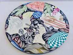 Circular Theater Pastel & Acrylic on Paper over Wood Painting Roman Eguia Skull