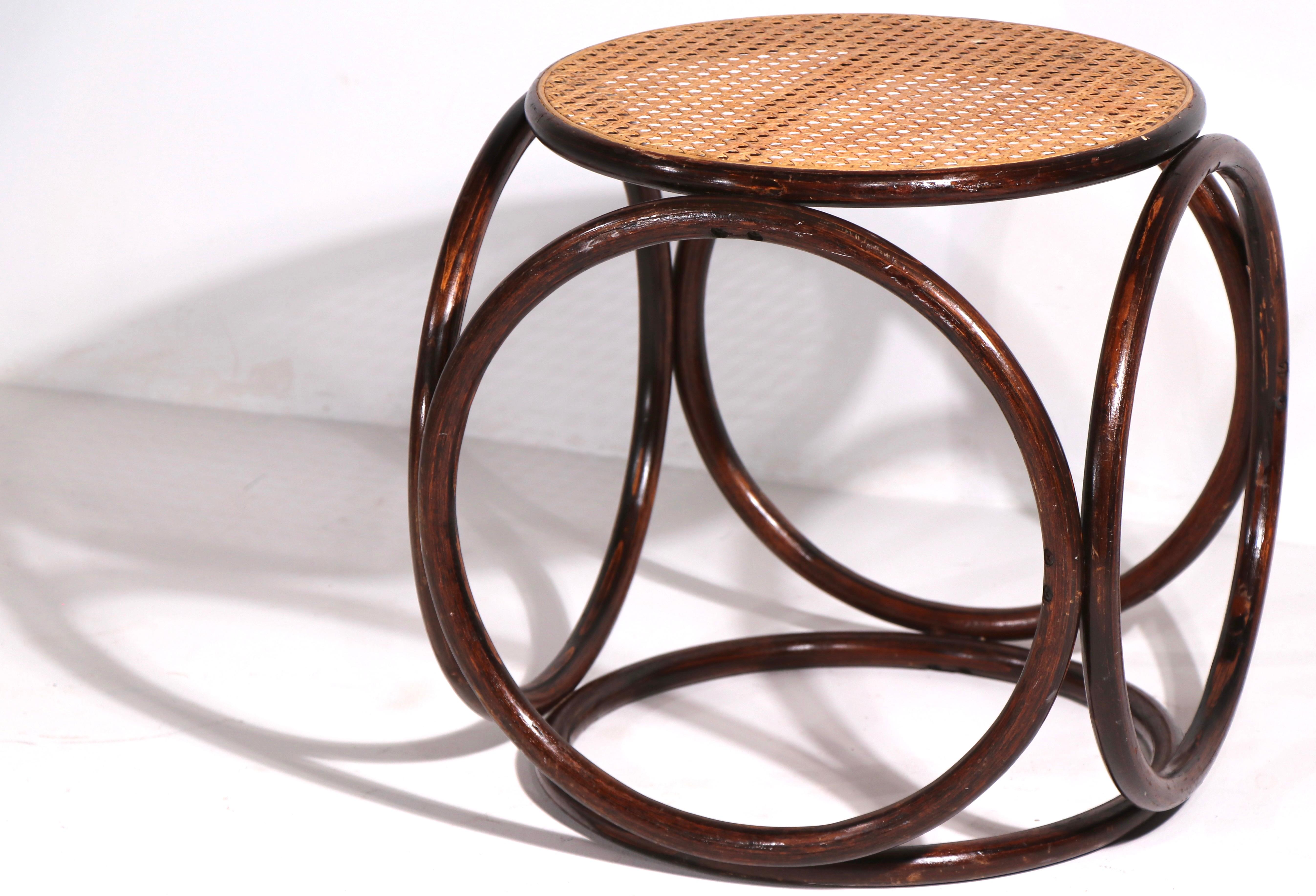 Vienna Secession Circular Thonet Ottoman Stool of Bentwood and Cane