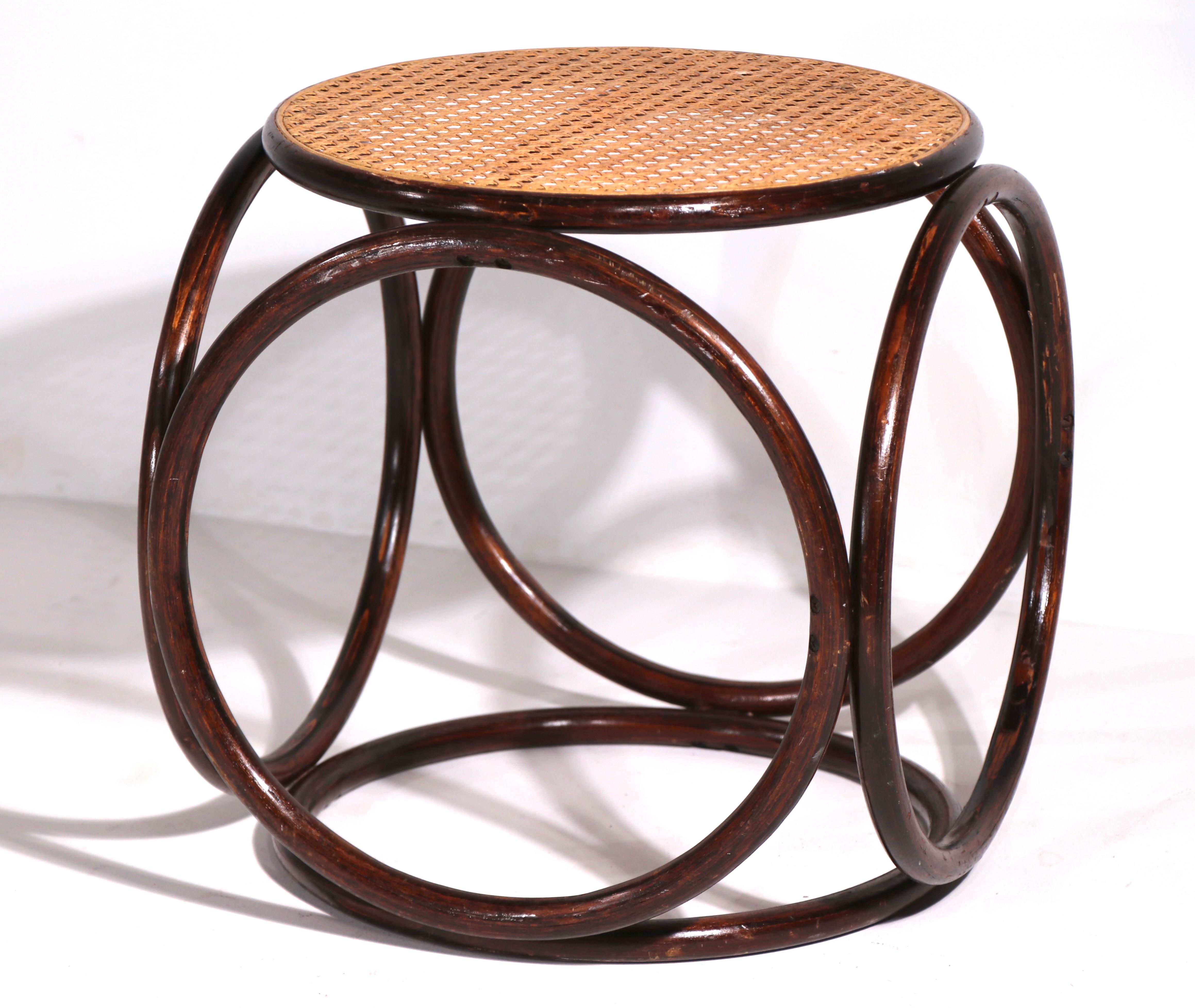 American Circular Thonet Ottoman Stool of Bentwood and Cane