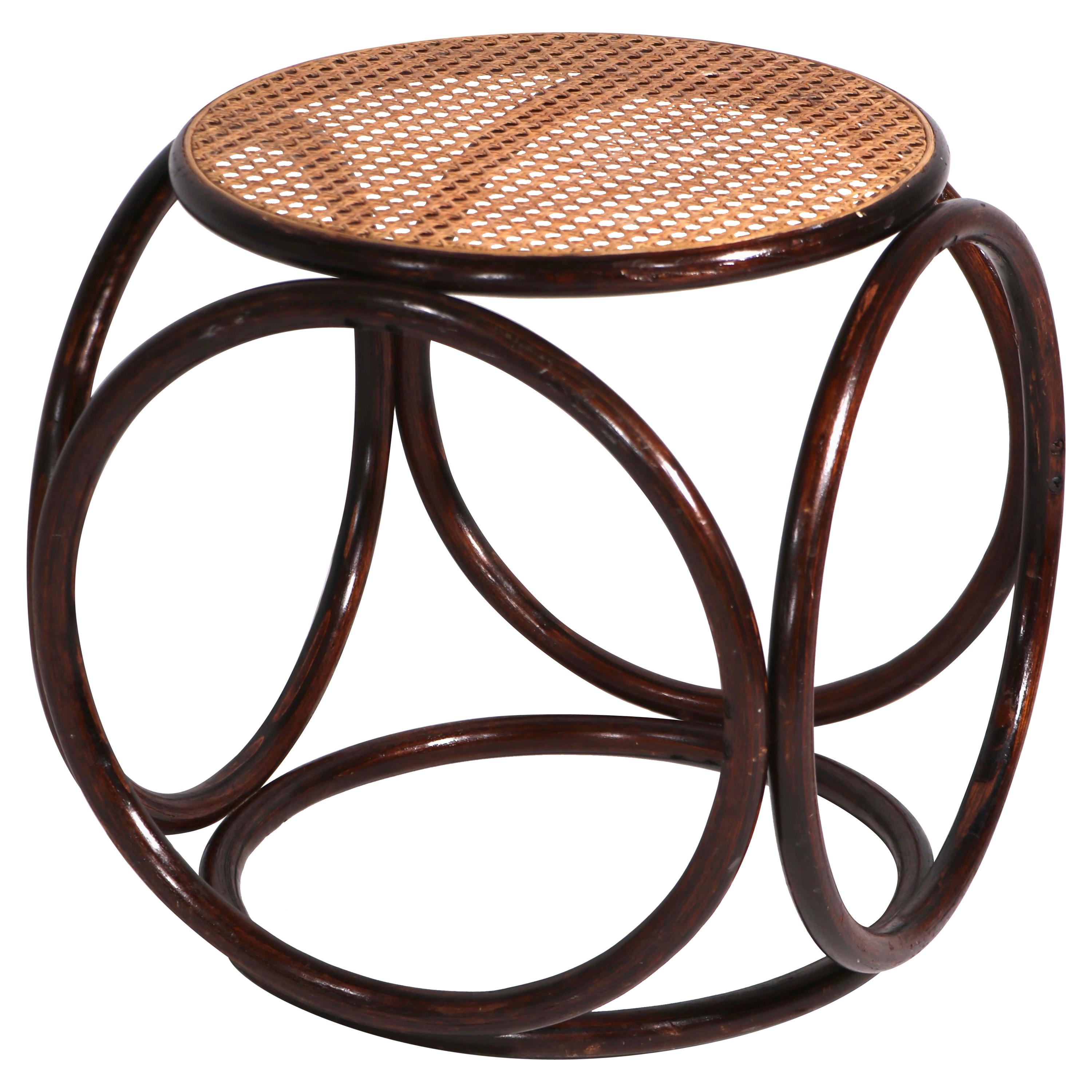 Circular Thonet Ottoman Stool of Bentwood and Cane