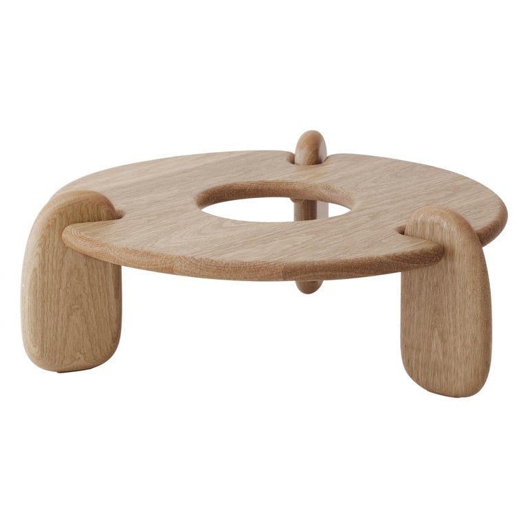 Circular ThreeLegged White Oak Avebury Coffee Table by Objects and