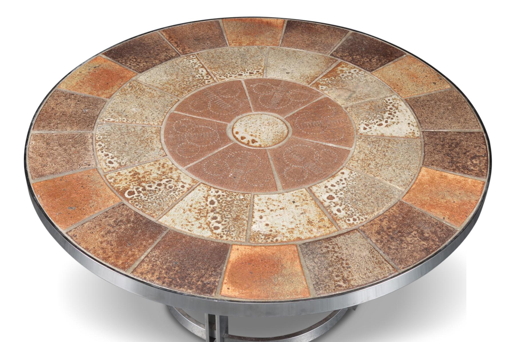 Mid-Century Modern Circular Tile + Aluminum Coffee Table by Haslev For Sale