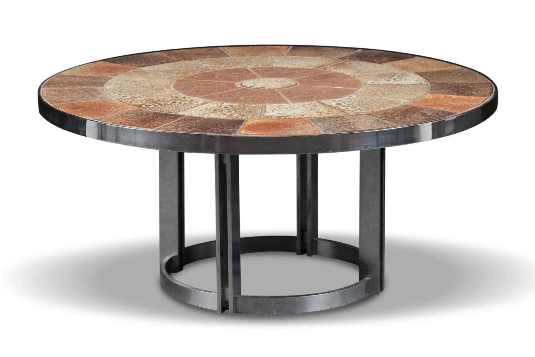 Circular Tile + Aluminum Coffee Table by Haslev In Good Condition For Sale In Berkeley, CA
