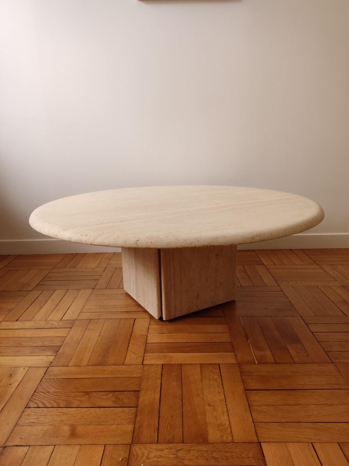 Circular Travertine Coffee Table, Claude Berraldacci For Sale 5