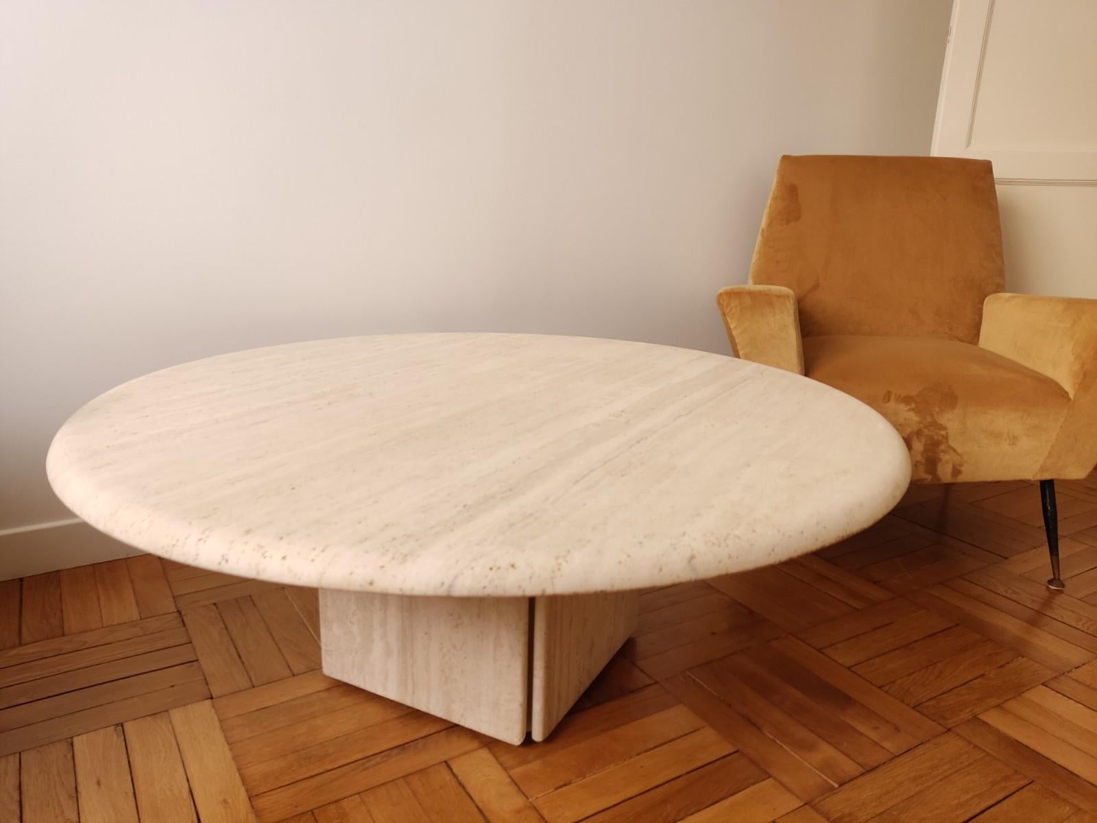 Circular Travertine Coffee Table, Claude Berraldacci For Sale 1