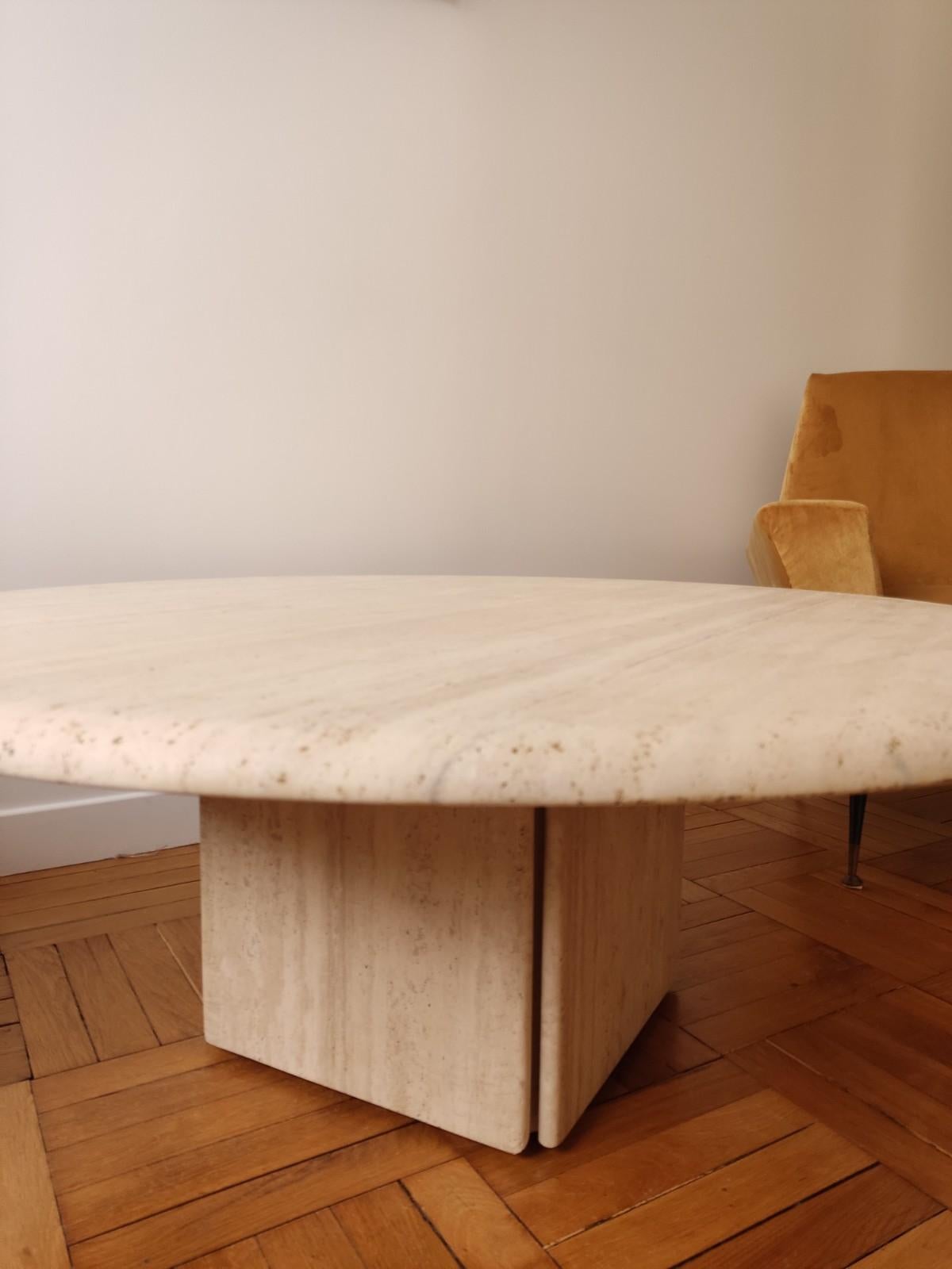 Circular Travertine Coffee Table, Claude Berraldacci For Sale 2