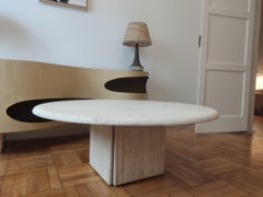 Vintage Circular Travertine Coffee Table, Claude Berraldacci