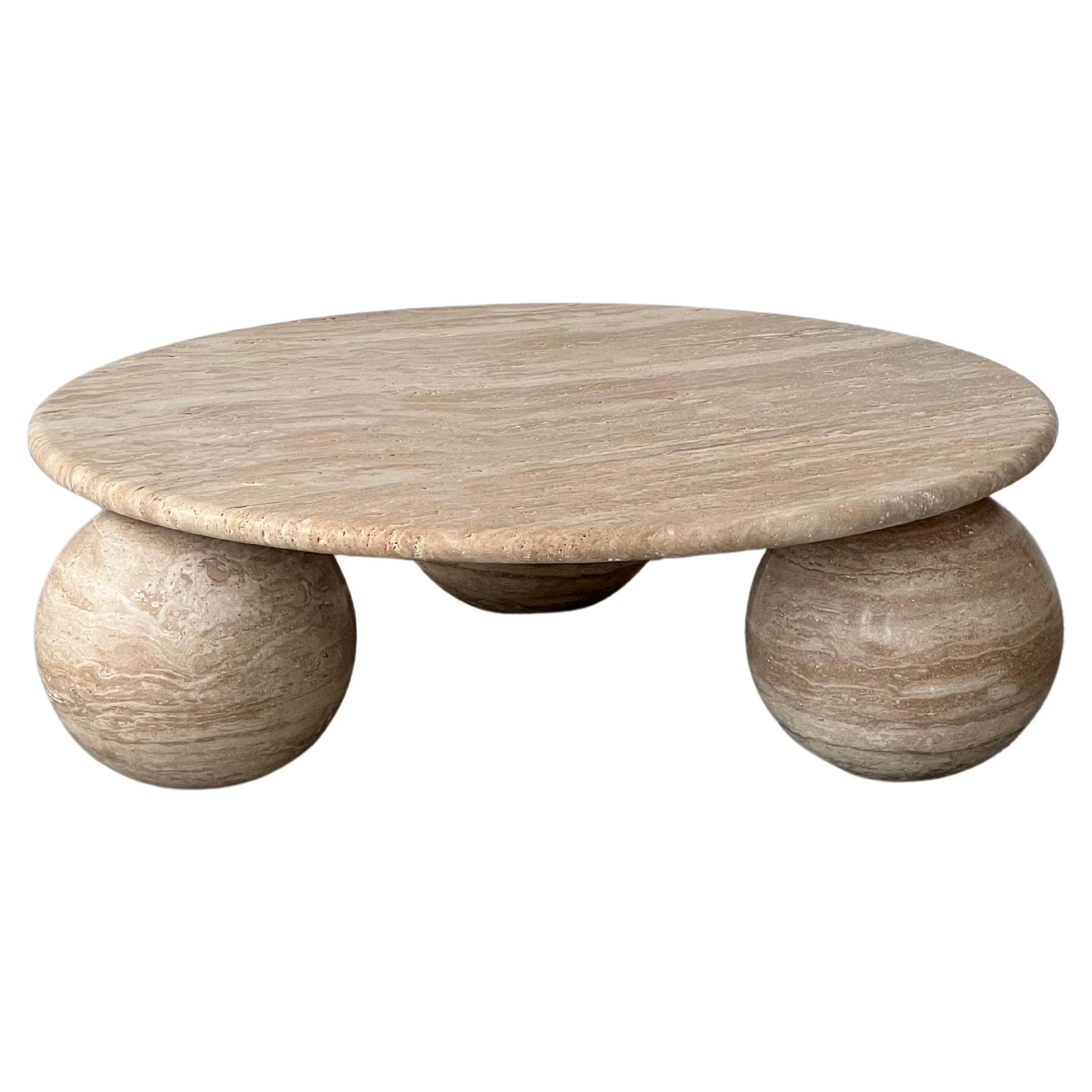 Circular travertine coffee table For Sale