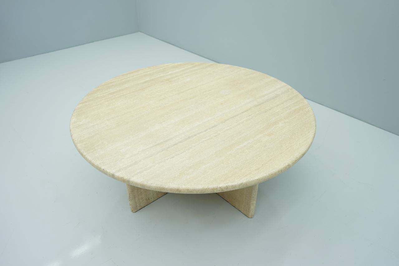 Circular Travertine Coffee Table, Italy, 1970s For Sale 4