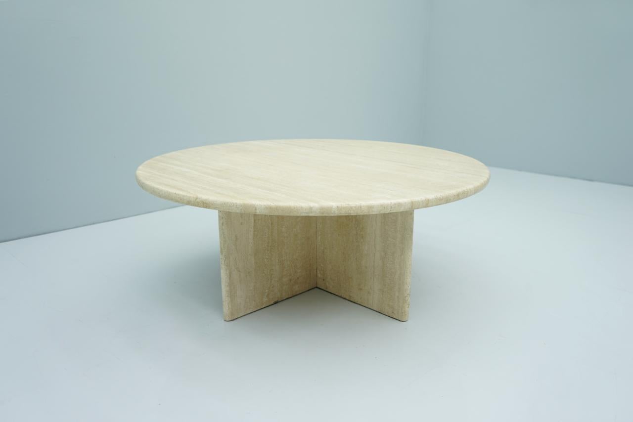 Mid-Century Modern Circular Travertine Coffee Table, Italy, 1970s For Sale