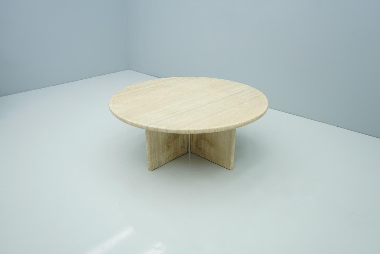 Late 20th Century Circular Travertine Coffee Table, Italy, 1970s For Sale