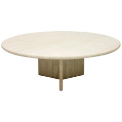 Circular Travertine Coffee Table, Italy, 1970s