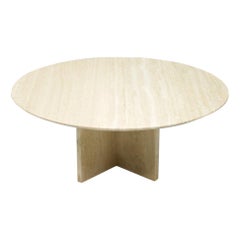 Circular Travertine Coffee Table, Italy, 1970s