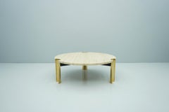 Circular Travertine Coffee Table with Brass-Plated Base, Germany 1970s