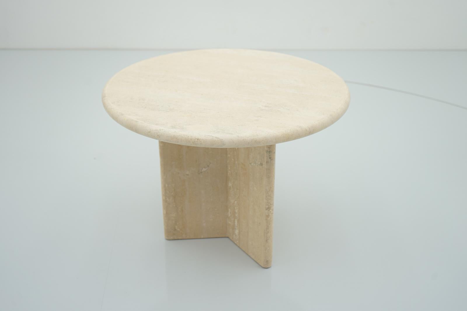 Hollywood Regency Circular Travertine Side or Small Coffee Table, Italy, 1970s