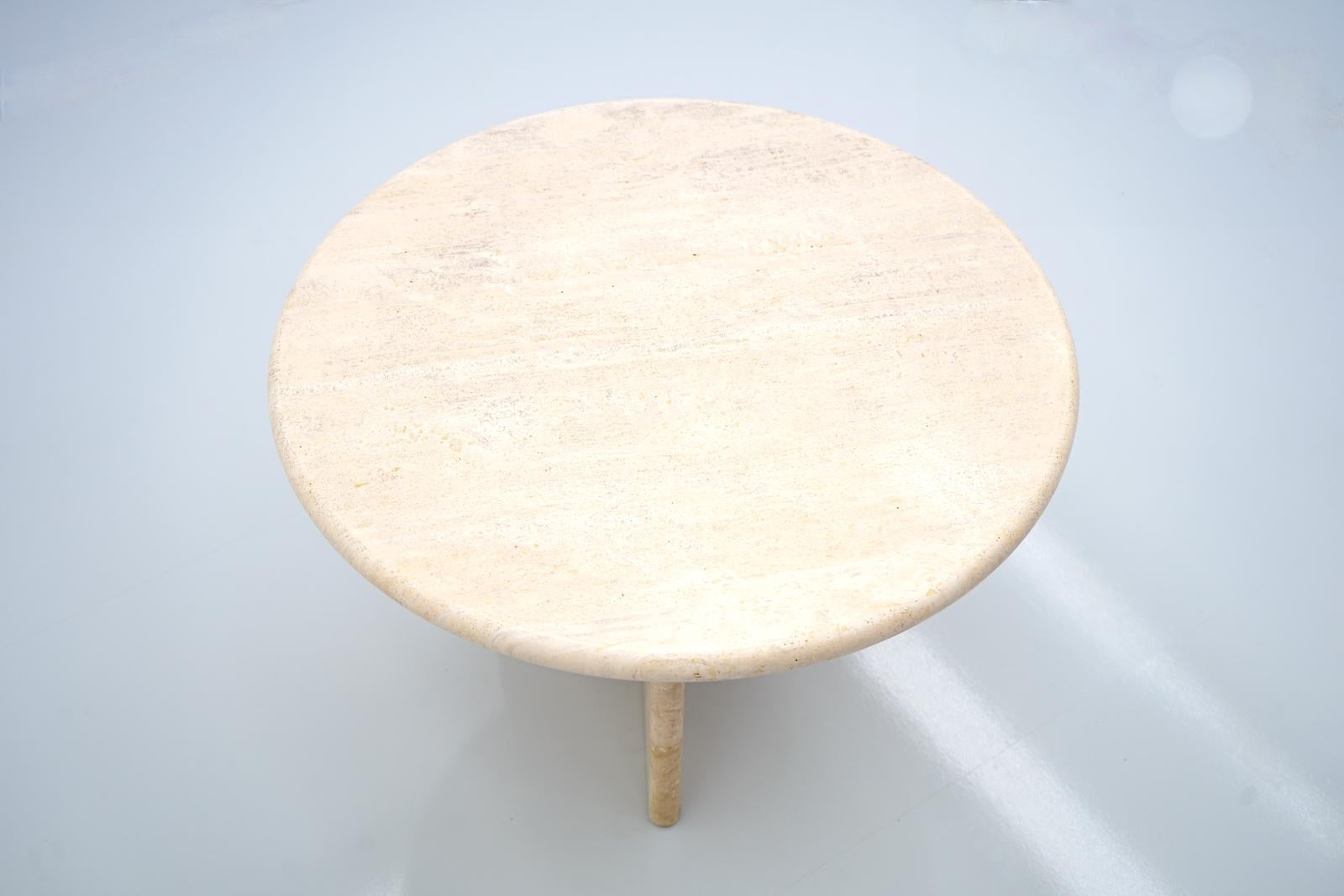 Circular Travertine Side or Small Coffee Table, Italy, 1970s 1