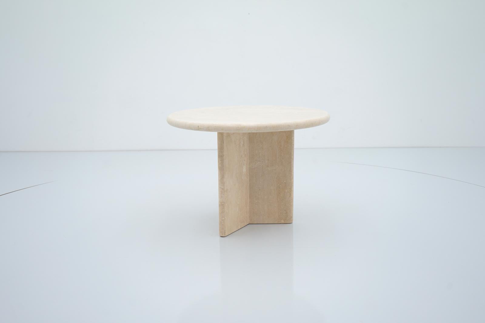 Circular Travertine Side or Small Coffee Table, Italy, 1970s 2