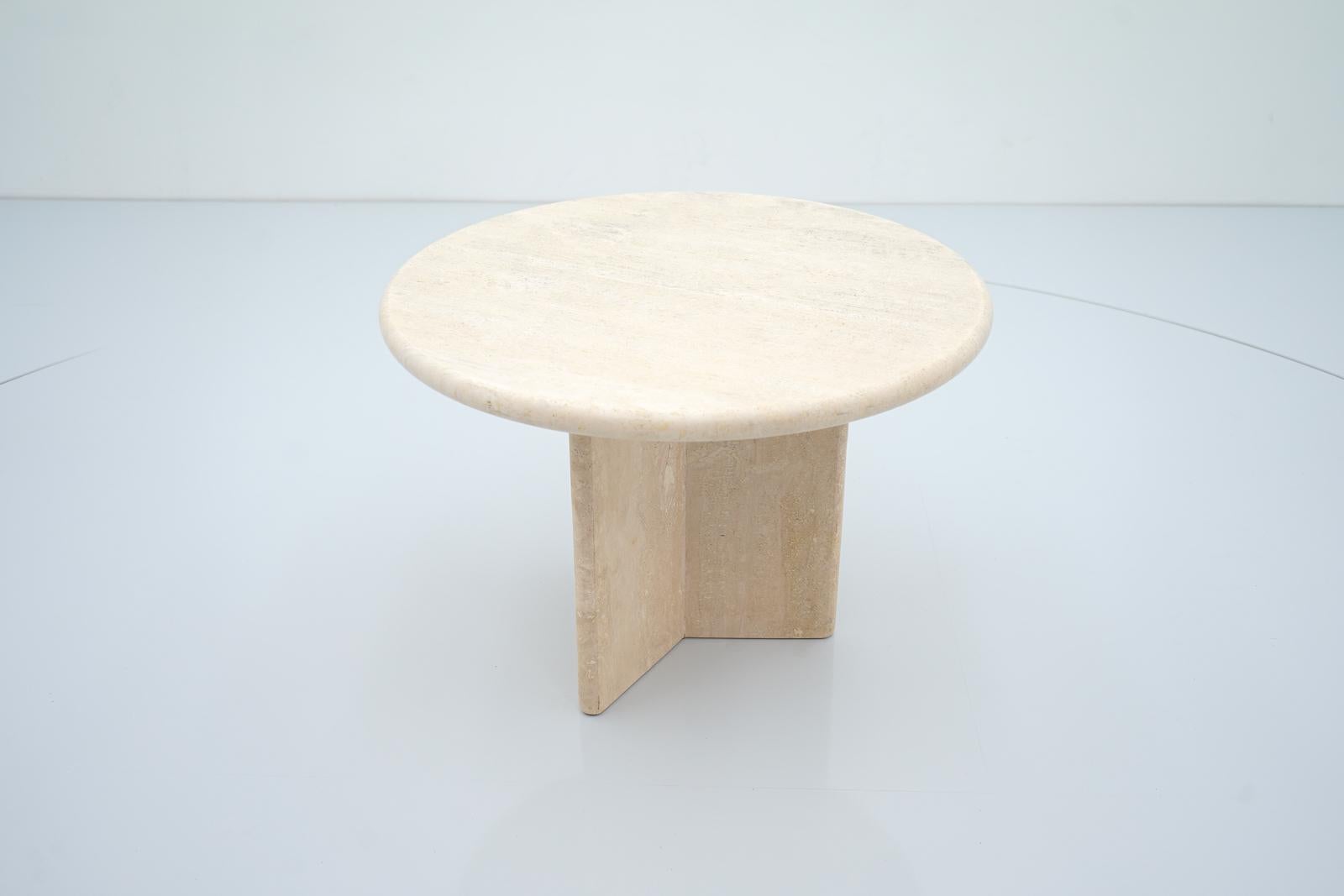 Circular Travertine Side or Small Coffee Table, Italy, 1970s 3